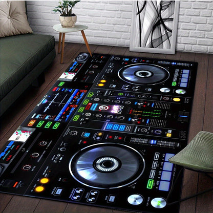 Vibrant DJ-Themed Washable Area Mat - Music-Inspired Design with Turntables & Lights, Durable Polyester Mat for Bedroom, Living Room, or Playroom Decor, Perfect for Halloween, Christmas, Easter, Father'S Day, and Mother'S Day