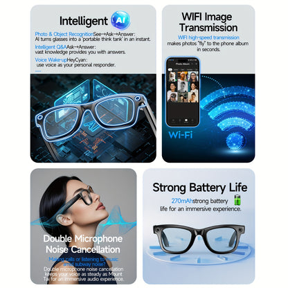 AI Smart Glasses 2025 New Voice Smart Glasses, High-definition 8 Million Camera, Intelligent Real-time Translation, Wireless Call Music Playback And Smart Glasses, Smart Camera Glasses with Multiple Languages, Suitable for iP