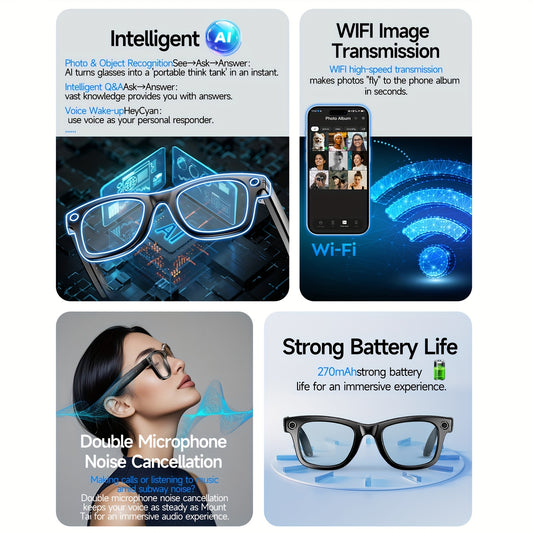 AI Smart Glasses 2025 New Voice Smart Glasses, High-definition 8 Million Camera, Intelligent Real-time Translation, Wireless Call Music Playback And Smart Glasses, Smart Camera Glasses with Multiple Languages, Suitable for iP