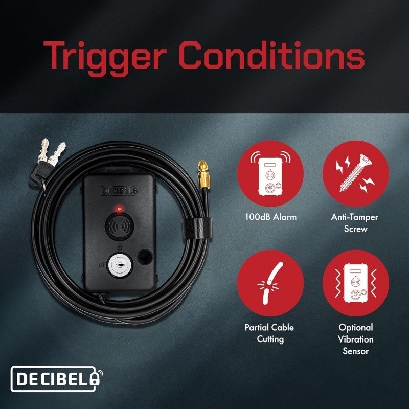 Decibel 3ft Anti Theft Cable Lock with 100dB Loud Alarm Security Lock for Outdoor Gear Power Tools Kayaks Generators