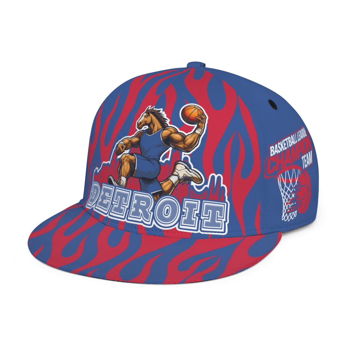 Detroit Basketball Print Snapback Hat - Adjustable Cap with Iconic Court Design, Vibrant Detroit-Themed Suitable for Game Day, Streetwear, &, Casual Apparel