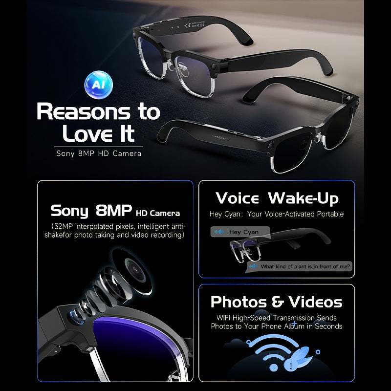 Smart Glasses for Taking Photos, 8MP Digital Video Camera, Sports Goggles, Half-Frame, Lightweight, Suitable for Travel, Camping And Outdoor Activities, Adventure Gear, Modern Design, Versatile, Compact And Portable, High-Qua