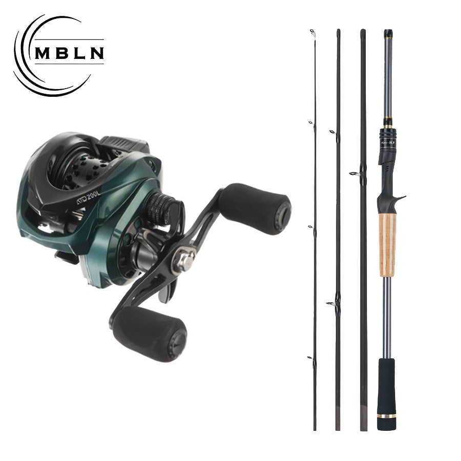 Carbon Fiber Four-Section Fishing Rod Water Drop Reel Set 77.95 inch Fishing Rod Micro-Curve Cup Water Drop Fishing Line Reel Combination - Fast Action Fisherman, Medium Power, 7.2:1 Gear Ratio, Including Line, Bait and Acces