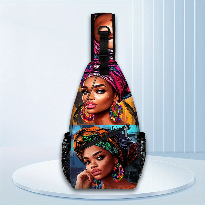 African Woman Print Waist Bag, Crossbody Chest Pouch, Hiking Backpack, Foldable Large Capacity, for Shopping, Work, Casual Travel, Perfect Holiday or Birthday Gif