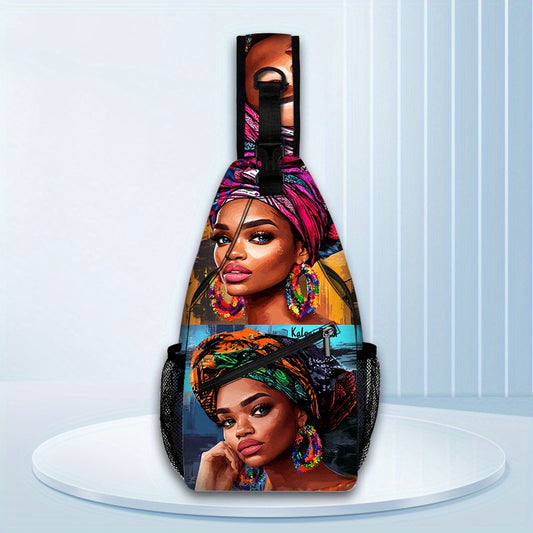African Woman Print Waist Bag, Crossbody Chest Pouch, Hiking Backpack, Foldable Large Capacity, for Shopping, Work, Casual Travel, Perfect Holiday or Birthday Gif