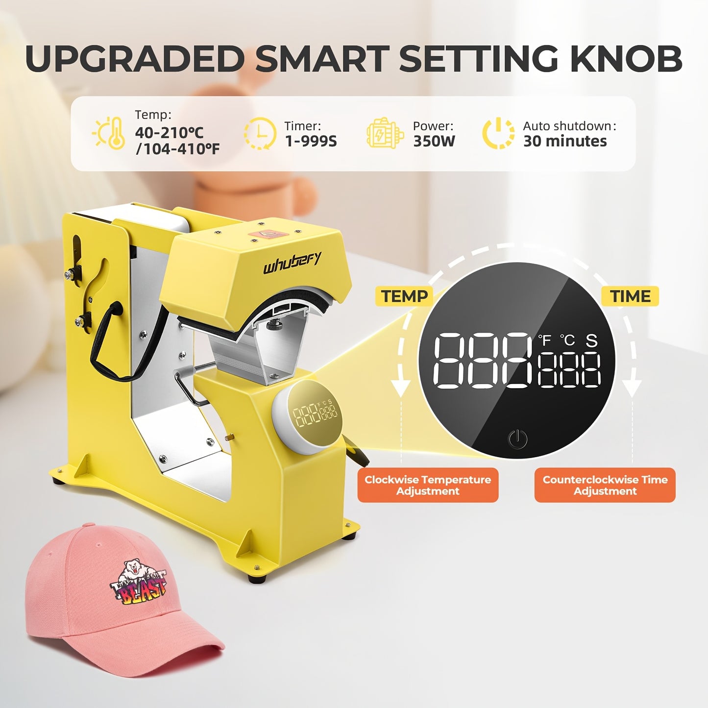 Valentine'S Day Gifts Heat Press Machine 3 In 1 Auto Cap Press With A Duckbill Cap And 5 Sheets Of DTF Transfer Paper, 6x3.9/6x2.8/5.5x3 Inch Yellow Cap Press With Digital Screen, Full Coverage Heating Tube, Even Heating, Rap
