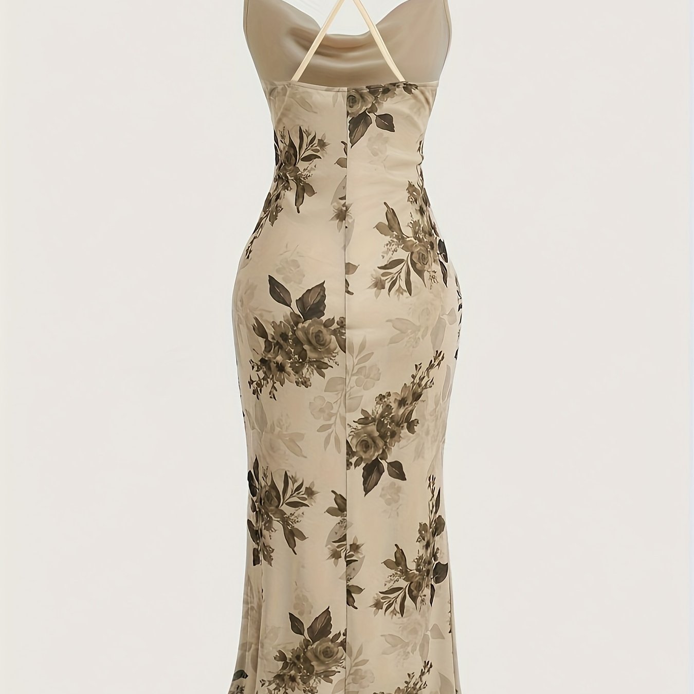 Vintage Elegant Cocktail Party Spaghetti Strap Printed Mesh Midi Dress for Women