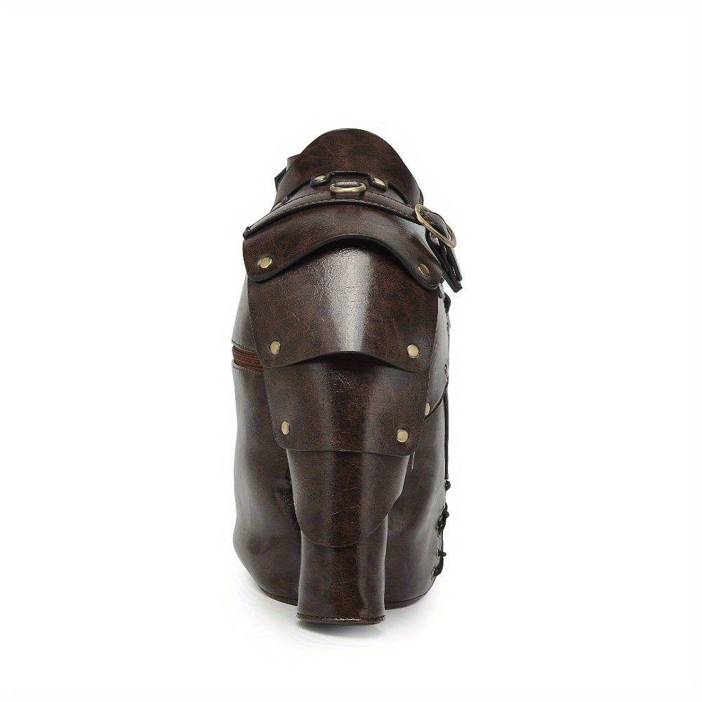 Punk Vintage Style Crossbody Bag Gothic Rivet Crossbody Bag - Double Zipper Pockets, with Adjustable Shoulder Strap, Dark Industrial Medieval Style, Armor Shaped Street Single Shoulder Bag for Men and Women