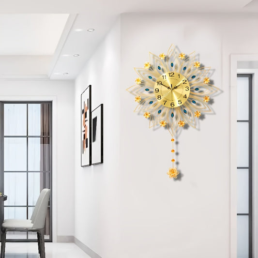 Elegant Metal Silent Wall Clock with Floral Design - Silent Quartz Movement, Auto-Shut Off, Round Metal Frame, & Golden Hands, Perfect for Bedroom or Office Decor, Bedroom Wall Clock | Elegant Wall Clock | Metal Wall Clock