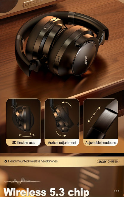 Acer OHR560 Over-Ear Headphones with Noise Cancelling, Ultra-Long Battery Life, Wireless/Wired Dual Mode, Low-Latency Gaming, Comfortable Fit, Foldable & Portable, Halloween/christmas Gift For Gaming, Music, Sports