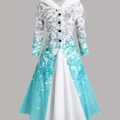 New Autumn And Winter Collection: Stylish Printed Fitted Dress with Long Sleeves And a Hooded Design