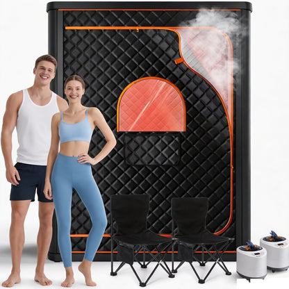 71" x 49" x 36" Portable Double Steam Sauna Tent | Full Body Spa with 2 Steamers, Electric, Foldable, High Temperature, Anti-drying and Leak-proof, Zipper Window, PVC Material, Suitable for Gym and Bathroom Use