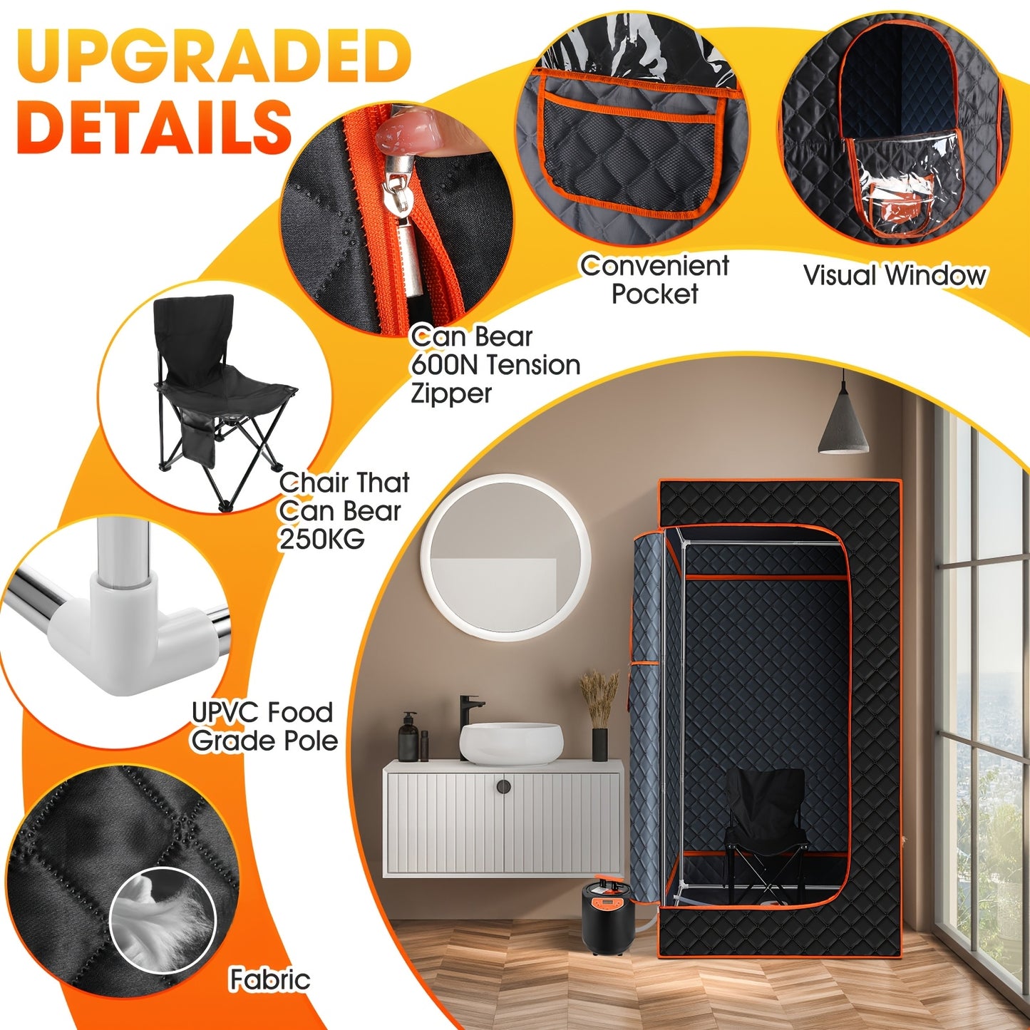 Portable Home Sauna Tent& Steam Sauna Box- Full-Body Steam Bath Cabin, No- Setup, Easy Assembly, Detox&, Large Portable Design(70.8"x31.5"x31.5") for/Outdoor Use, Family-Friendly Sweat Lodge