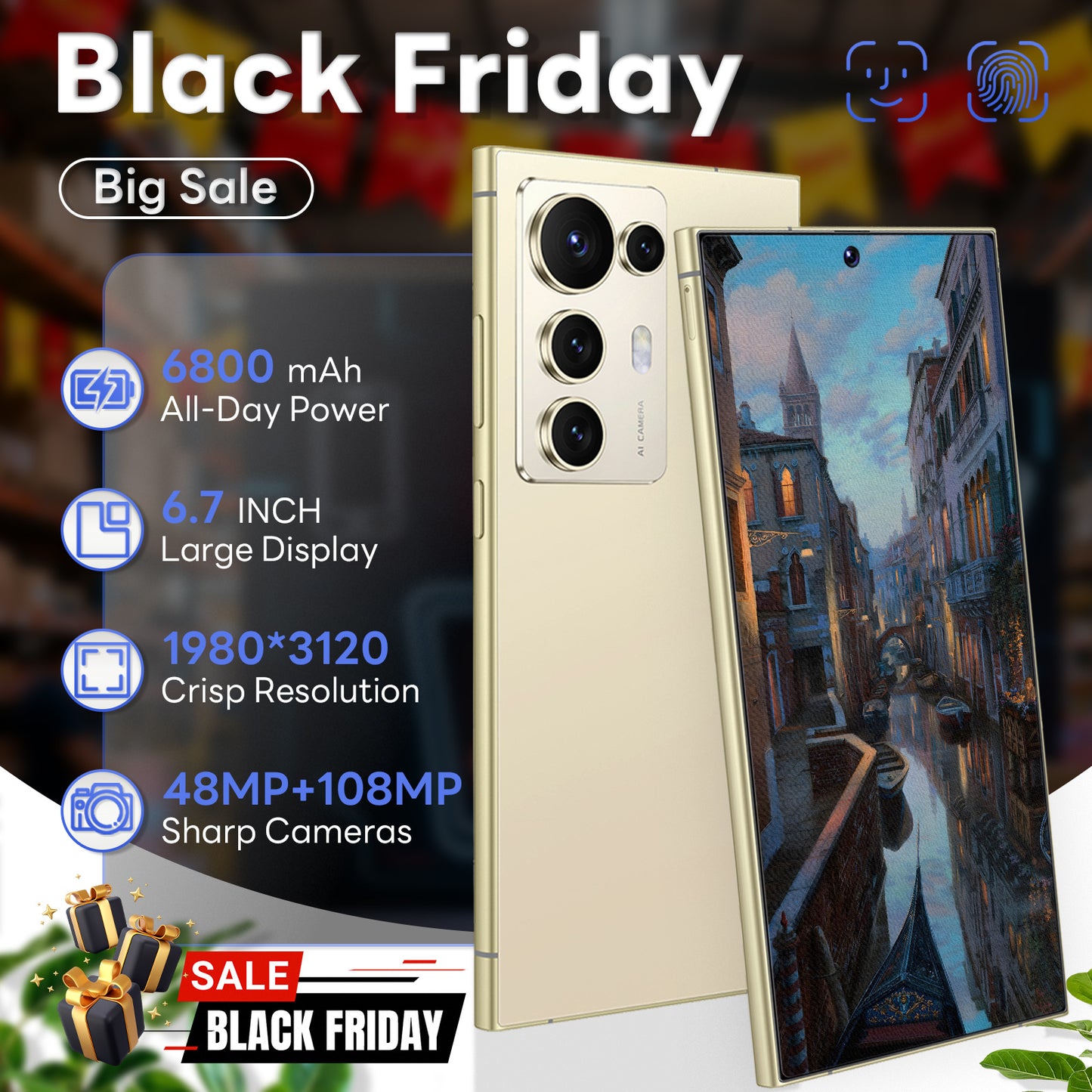 2026 New S25 Intelligent Android Phone | 12+512GB, 6.8-inch HD Display, Dual SIM, Type-C Charger, 4K HD Face/Fingerprint Unlock, Stylish Design, High-Capacity Long-Life Battery, GPS, Travel Phone, Smartphone, Trendy Phone