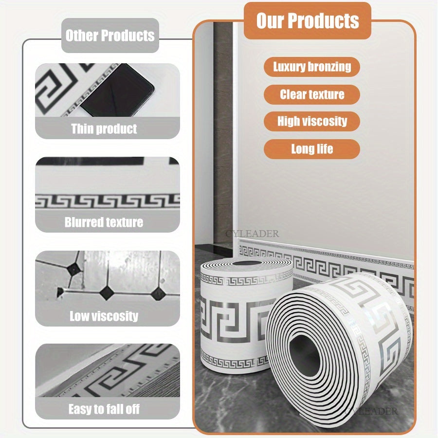 1 Roll, 197 inches x 3.94 inches, Large Roll Thickened Version, European Style Marble Tile Panel Wallpaper, Self-Adhesive PVC Faux Brick, Peel and Stick, DIY Removable No Residue, Waterproof, Wear-Resistant, Long Lifespan, Be