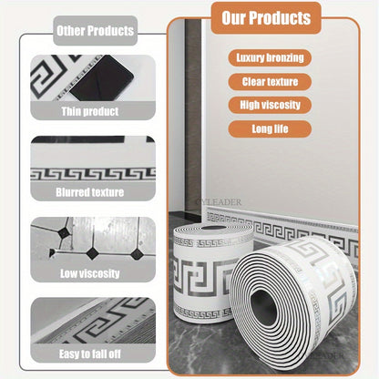 1 Roll, 197 inches x 3.94 inches, Large Roll Thickened Version, European Style Marble Tile Panel Wallpaper, Self-Adhesive PVC Faux Brick, Peel and Stick, DIY Removable No Residue, Waterproof, Wear-Resistant, Long Lifespan, Be