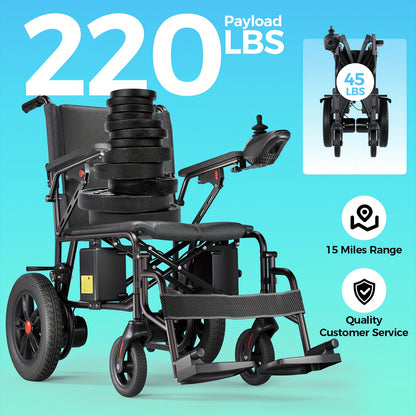 Suitable For Adults/elderly, Foldable Electric Wheelchair With Electromagnetic Braking For Stable Stop, Solid Inflatable Tires For Smooth Travel, 15 Kilometer Range, 220 Pounds Load Capacity, Preferred For Daily Travel!