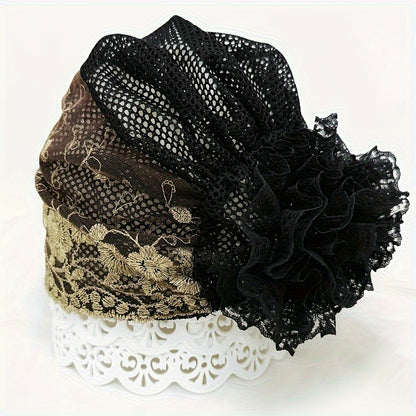 2pcs Women'S Embroidered Floral Breathable Stretch Headwrap | Multi-color Elastic Casual Cute Bohemian Muslim Turban for Hair Covering and Daily Wear
