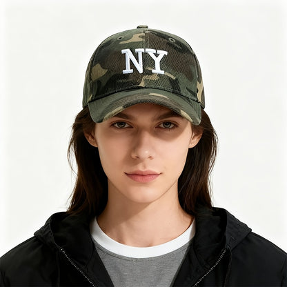 Unisex Camouflage Baseball Cap with NY Letter Embroidery - Adjustable Snap Closure, Lightweight 100% Acrylic Suitable for Outdoor, Casual, And Party Wear, Printed Baseball Cap, Black Baseball Cap, Mesh Baseball Cap, Casual We