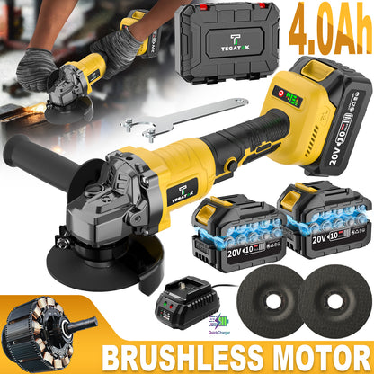 20V Cordless Grinder & Polisher Machine - Heavy-Duty Brushless Motor 9000RPM, Electric Brake, 15pcs Accessory Kit with Grinding/Polishing Pads & Wheel System, 4000mAh Battery- (Battery/AC) for Metalworking, Concrete, Renovati