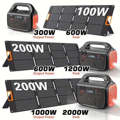 300W/600W/1000W+200W Solar Panel Portable Power Station, 1075Wh Backup Lithium Battery, 120V/1000W AC Outlet, Solar Generator For Home, RV, Outdoor, Camping And Emergencies Use