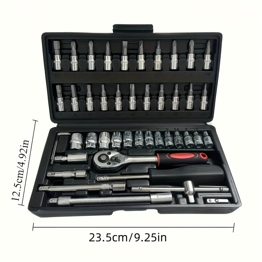 High-end Professional 45+1/44+2pcs Tool Set, Auto/bicycle Repair Machinery Kit, 1/2 Inch *1/4 Inch 3/8 Inch Drive Depth And Standard Wrench Set, Race-grade Auto Parts Repair Ratchet Wrench And Other Auto Repair Accessories To