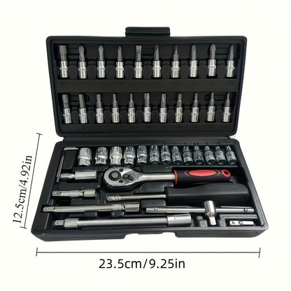 High-end Professional 45+1/44+2pcs Tool Set, Auto/bicycle Repair Machinery Kit, 1/2 Inch *1/4 Inch 3/8 Inch Drive Depth And Standard Wrench Set, Race-grade Auto Parts Repair Ratchet Wrench And Other Auto Repair Accessories To