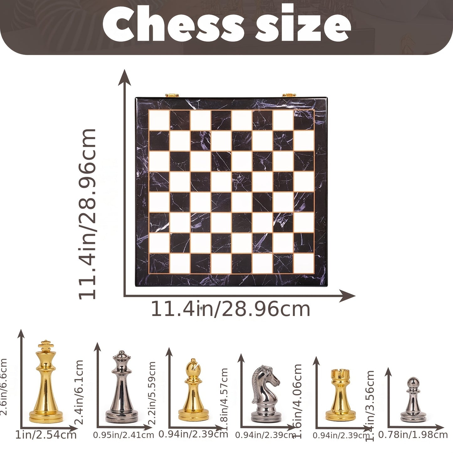 Luxury Marbling Chess Set with Marble Board & Zinc Alloy Metal Pieces - Elegant Marbled Design with Golden & Pattern, Extra Queens Included - Durable Travel-Friendly Chessboard for Adults, Beginners & Professionals - Ideal Gi