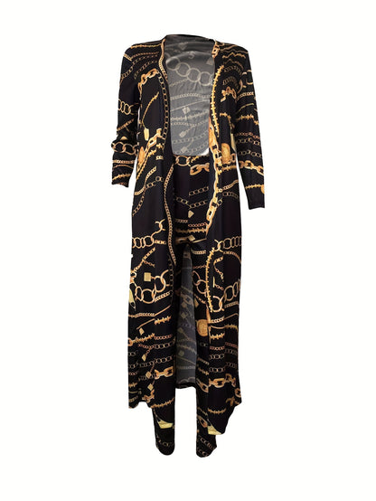 [Printed Jacket Set] HN188 Autumn/Winter Long-Sleeve Printed Jacket Cape Leggings Women's Two-Piece Set