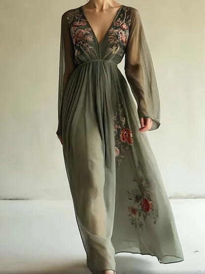 A Romantic Dress Featuring a Long Skirt with a Mesh Print in a Stylish And Elegant Bohemian Design.