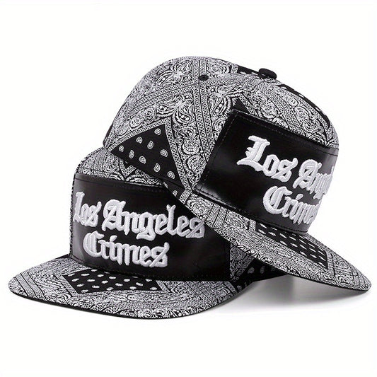 Men's Los Angeles Crimes Baseball Cap - Stylish Black & White Paisley Design with "LACRIMES" Text, Adjustable Fit for Outdoor Sports, Baseball Cap.woven fabric.