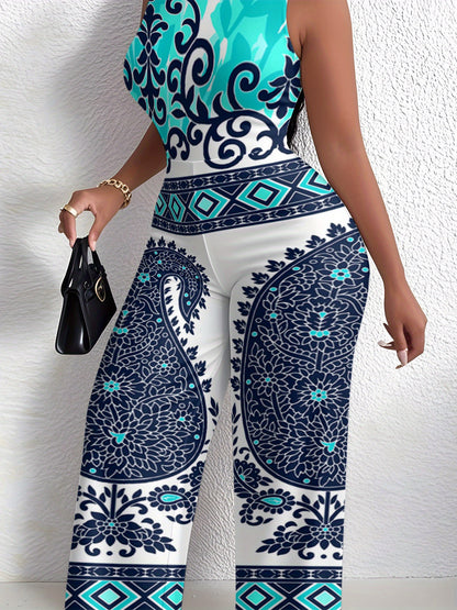 Women'S Jumpsuit, Trendy And Bright Print, Sexy And Slim Fit, Lightweight And Comfortable, Suitable for Beach Outings, Summer Vacations, Casual Outdoor Wear