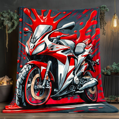 1pc Red Motorcycle HD Printed Blanket. Soft and Warm Flannel Blanket for Travel, Camping, Sofa, Livingroom, Couch, Chair, Bed. Gift for Family or Friends 280GSM 3 Sizes Available (30x40in/50x60in/60x80in)