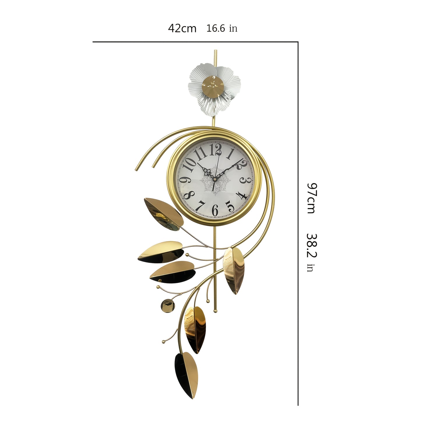 16.54x1.97x38.19inch New Chinese Style Ginkgo Leaf Wall Clock, Fashionable Light Luxury Silent Decorative Hanging Timepiece for Living Room, Stylish Wall Clock, Clocks For Living Room, Oversized Wall Clock, Retro Wall Clock