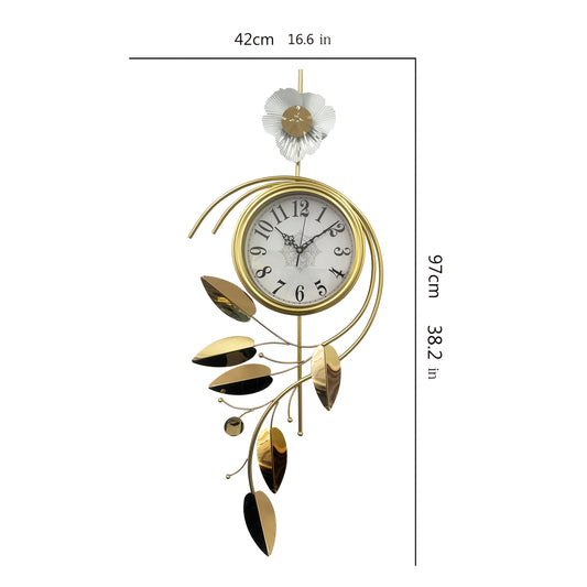 16.54x1.97x38.19inch New Chinese Style Ginkgo Leaf Wall Clock, Fashionable Light Luxury Silent Decorative Hanging Timepiece for Living Room, Stylish Wall Clock, Clocks For Living Room, Oversized Wall Clock, Retro Wall Clock