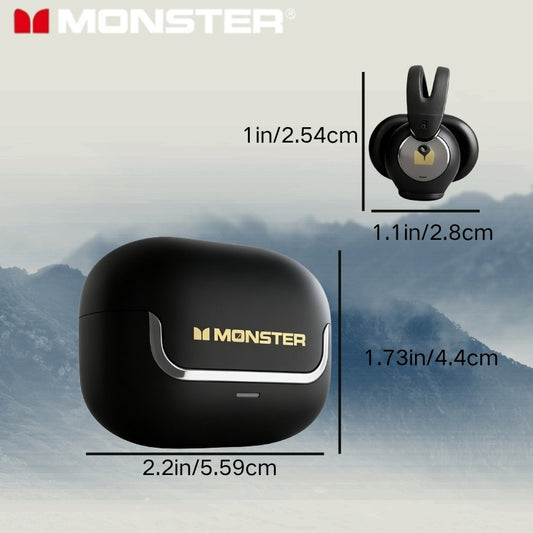 Monster Open-Ear Wireless Earbuds with Clip-On Design, Wireless 6.0, USB-C Quick Charge, HD Microphone, Ergonomic Comfort, Perfect Gift Idea