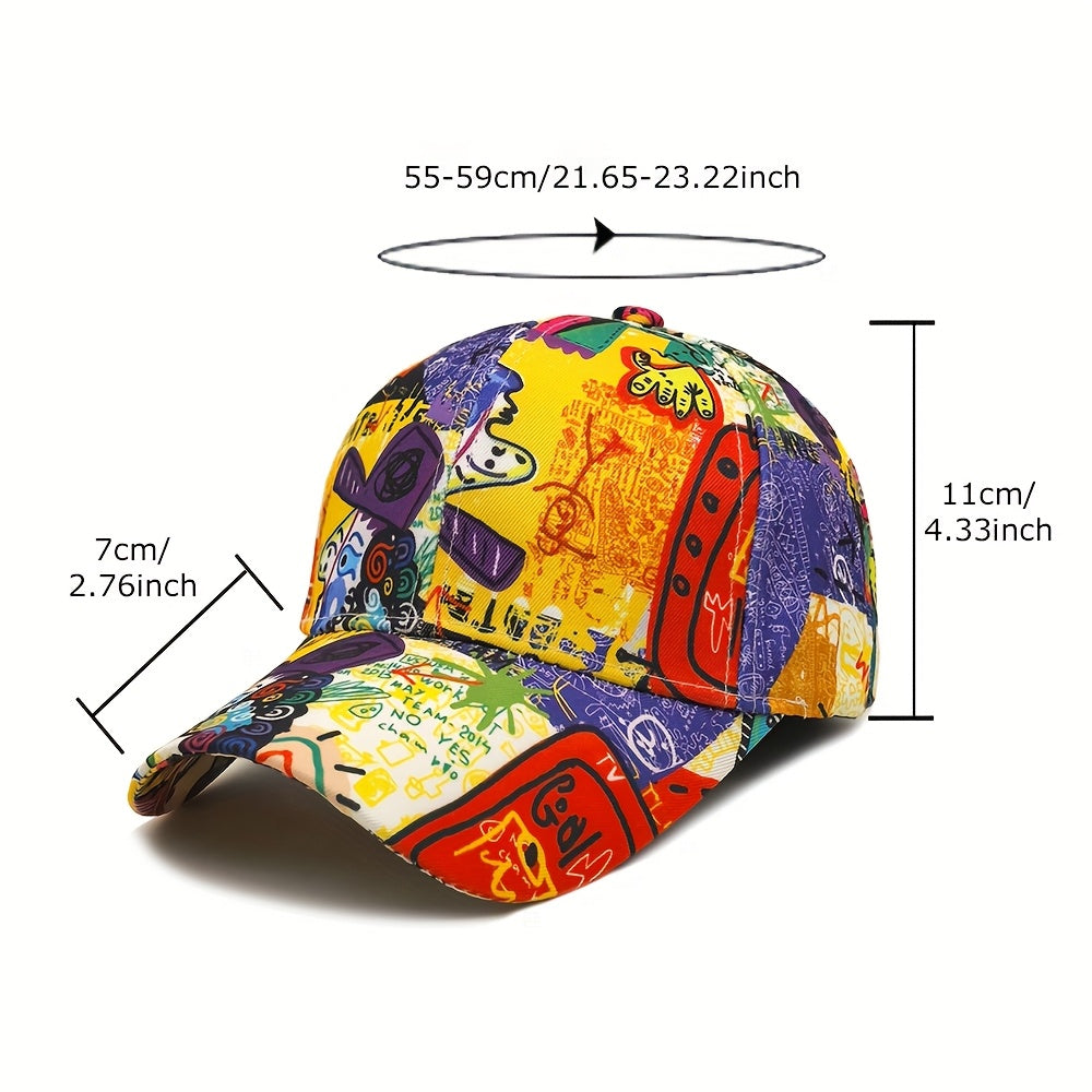 MIACAWOR Hip-Hop Graffiti Baseball Cap - Adjustable, Lightweight Polyester, Outdoor Sports Visor with Vibrant Street Art Design, Buckle Closure, Hand Washable, Party Hat|Graffiti Design|Adjustable Cap