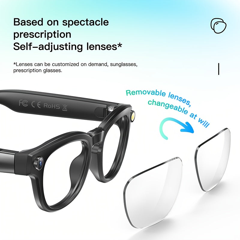 AI Smart Glasses with Camera - Wireless Wireless Smart Glasses, 4K Video Recording, Built-in Mic, AI Translation, Music Playback, Wireless Calls, App Control, Compatible with Smartphone/Tablet/App - for Content Creation, Gami