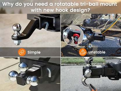 Trailer Hitch Tri-Ball Mount with Hook & Pin, Hitch Ball Size 1-7/8", 2" And 2-5/16", Fit 2 Inch Hitch Receiver, Max GTW 10, 000 LBS, Fit 2 Inch Hitch Receiver, Tow Hitch for RVs, SUVs, ATVs, And Trucks
