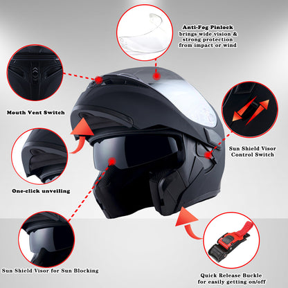 MOTORCYCLE MODULAR FULL FACE HELMET FLIP UP DUAL VISOR HELMET