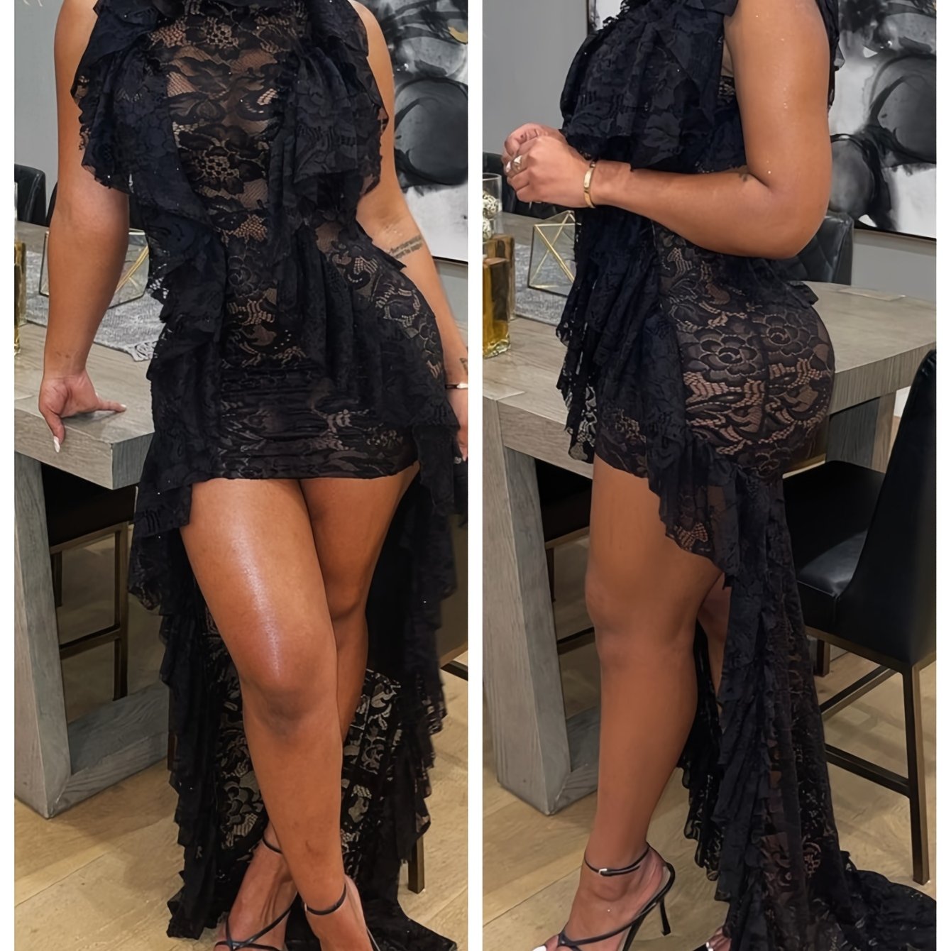 European And American Women's Fashion Sexy Lace Tea Side Dress