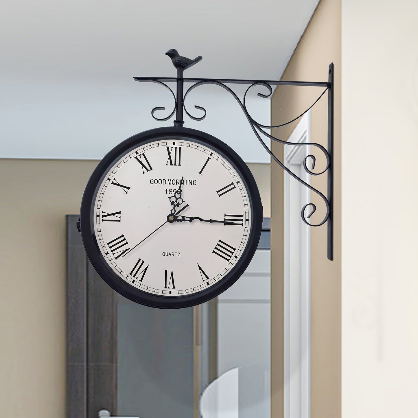 Large 3D Silent Wall Clock with Roman Numerals & Digital Display - Heavy-Duty Iron Construction, Black & Modern Design, 2D Flat Surface, Outdoor/indoor Hanging Clock For Living Room, Bedroom, Office - Easy Installation With H