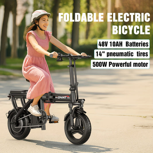 Folding Electric Bicycle, Peak Power 500 Watts, 25 Miles/ Per Hour Brushless Motor, 14-inch Tires, 48-volt 10 Ampere-hour Detachable Battery, Adult Electric Bicycle, Electric Bicycle, Suitable For Urban Commuting, Is The Best