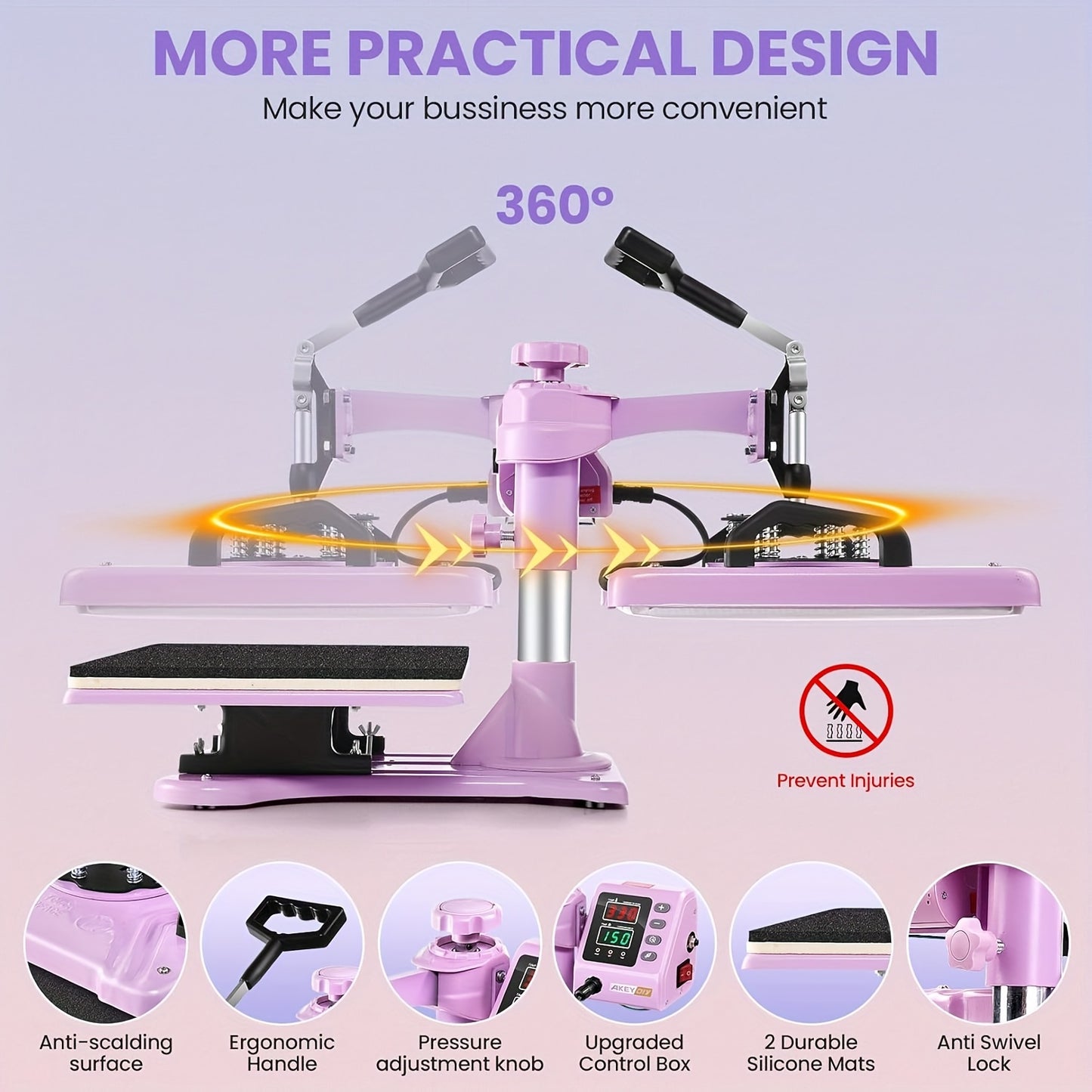 15x15 Inch 5-in-1 Set Heat Press Machine for Everything Transfers, Swing Away Press Machine for T Shirt, Bags, Pillows, Plates(6" And 8"), Tumblers, Mugs, Cups, Hats And Caps(5.5"x3") - Hat Heat Press - 3in 1 Can Only Press H