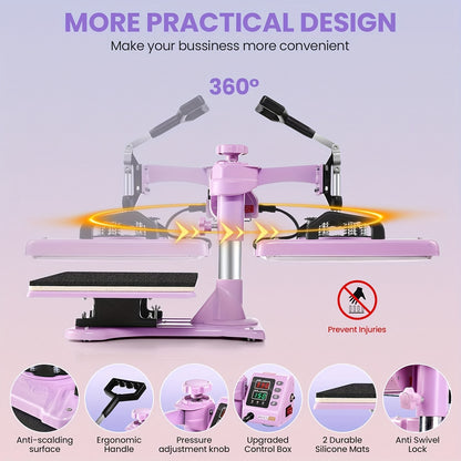 15x15 Inch 5-in-1 Set Heat Press Machine for Everything Transfers, Swing Away Press Machine for T Shirt, Bags, Pillows, Plates(6" And 8"), Tumblers, Mugs, Cups, Hats And Caps(5.5"x3") - Hat Heat Press - 3in 1 Can Only Press H