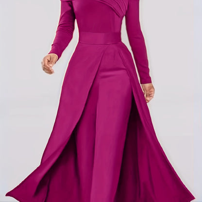Autumn New Solid Color Fashionable Elegant Versatile Long Top Pants Women's Two-Piece Set