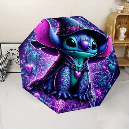 Stitch Night 2 Automatic Umbrella with Stitch Design - Auto Open/Close, Compact Folding Umbrella, Sturdy 8-Rib Iron Frame, Portable Travel Umbrella for Women/Men, Cute Stitch Character Accessory for Fans, Everyday & Special E