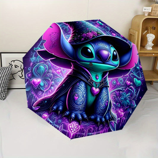 Stitch Night 2 Automatic Umbrella with Stitch Design - Auto Open/Close, Compact Folding Umbrella, Sturdy 8-Rib Iron Frame, Portable Travel Umbrella for Women/Men, Cute Stitch Character Accessory for Fans, Everyday & Special E