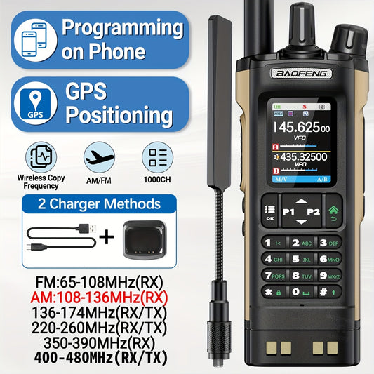 BAOFENG UV-32 10W GPS Ham Radio with APP Programming, NOAA Weather Alert, 2500mAh USB-C Rechargeable Battery, 400-520MHz Long Range Handheld Two-Way Radio for Hunting Fishing Outdoor Adventures, Ergonomic Design, High Quality