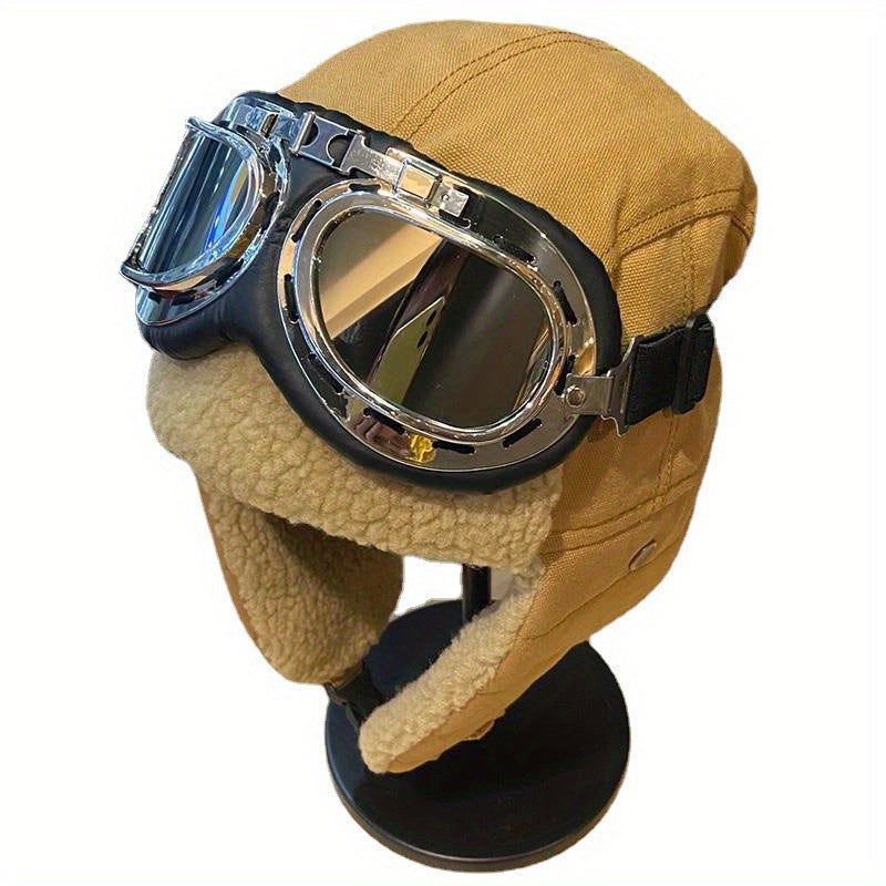 Unisex Winter Outdoor Hat with Goggles, Thickened Lining and Warm Ear Flaps for Cycling Ski Activities, Winter Hats For Men, Winter Hats For Women, Snow Hat, Winter Thermal Hat, Winter Goggles, Ski Helmet With Goggles, Winter